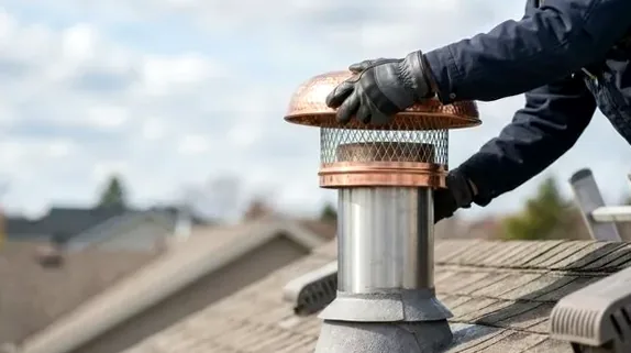 Copper chimney cap at Newport Coast