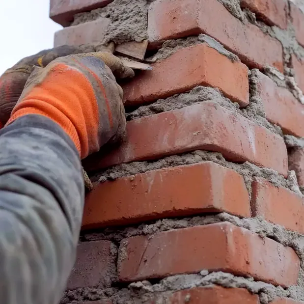 Tuckpointing brick on a chimney in Orange County